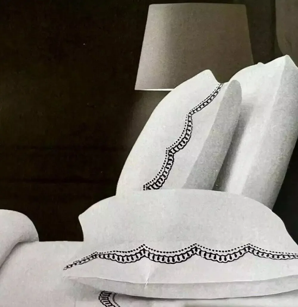 Rachel Ashwell Embroidered Scallop KING Sheet Set NAVY BLUE White 100% Cotton